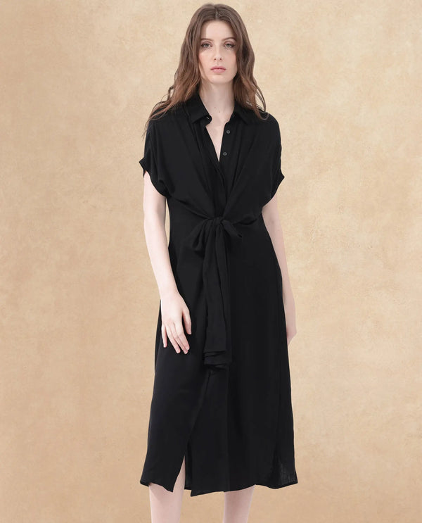 Rareism Womens Ella Black Dress Short Sleeve Solid