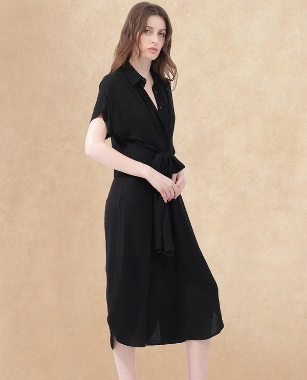 Rareism Womens Ella Black Dress Short Sleeve Solid