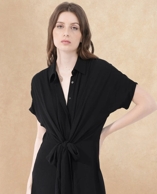 Rareism Womens Ella Black Dress Short Sleeve Solid