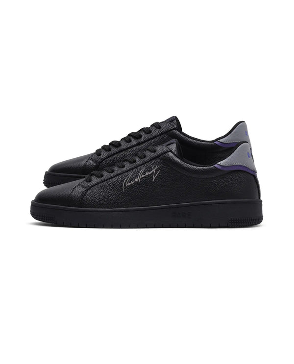 Rare Rabbit Men Elliot Black Genuine Leather Embroidered Signature Low-top Lace-Up Closure Sneaker