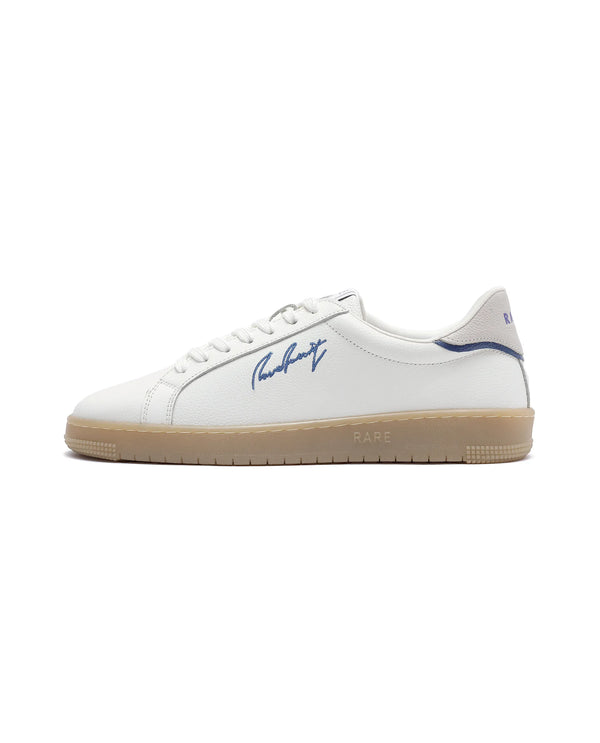 Rare Rabbit Men Elliot White Genuine Leather Embroidered Signature Low-top Lace-Up Closure Sneaker