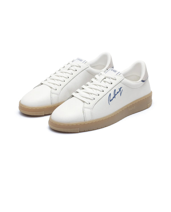 Rare Rabbit Men Elliot White Genuine Leather Embroidered Signature Low-top Lace-Up Closure Sneaker