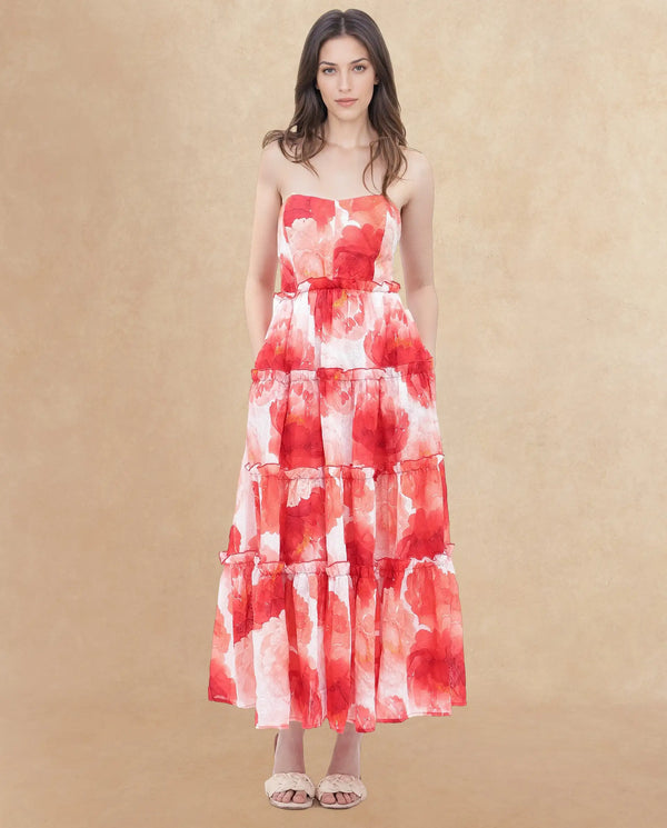 Rareism Womens Elma Pink Dress Noodle Strap Print