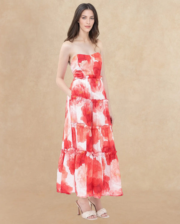 Rareism Womens Elma Pink Dress Noodle Strap Print