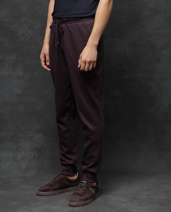 Rare Rabbit Men Elo Maroon Cotton Fabric Drawstring Closure Plain Track Pant