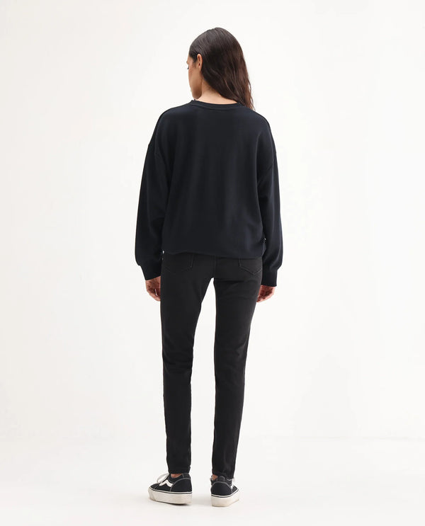 Rareism Women Emerald Black Cotton Lycra Fabric High Rise Solid Slim Fit Ankle Length Jeans