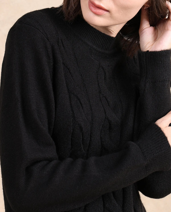 Rareism Women Emm Black Acrylic Polyester Fabric Relaxed Fit Plain Sweater