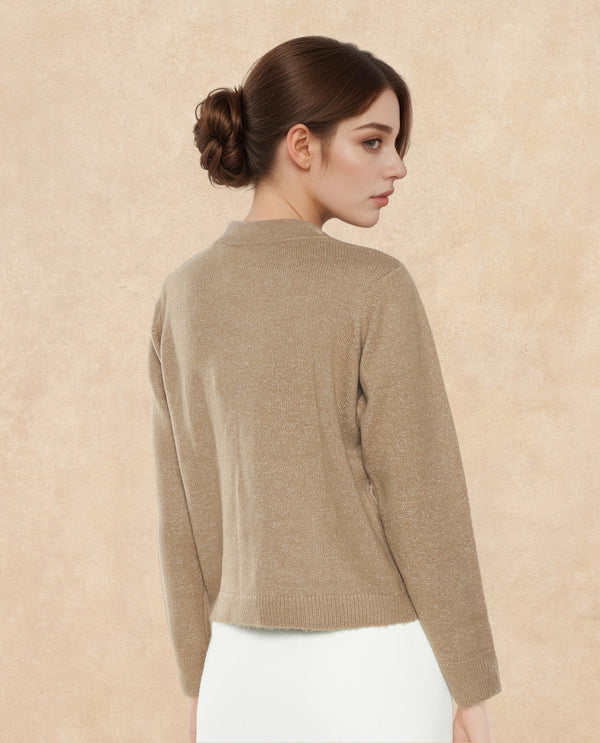 Rareism Women Emm Camel Acrylic Polyester Fabric Relaxed Fit Plain Sweater