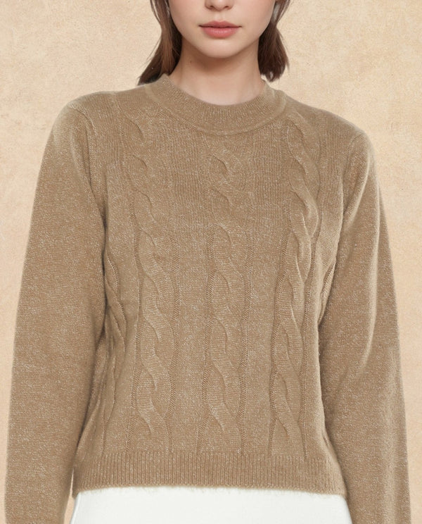 Rareism Women Emm Camel Acrylic Polyester Fabric Relaxed Fit Plain Sweater