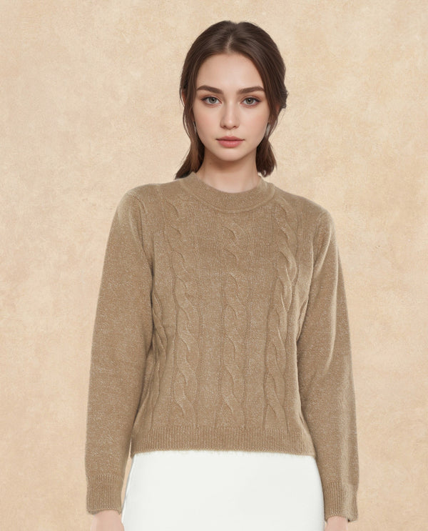 Rareism Women Emm Camel Acrylic Polyester Fabric Relaxed Fit Plain Sweater