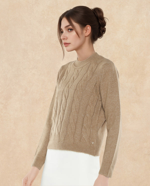 Rareism Women Emm Camel Acrylic Polyester Fabric Relaxed Fit Plain Sweater