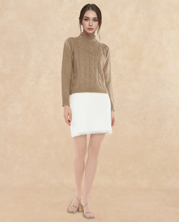Rareism Women Emm Camel Acrylic Polyester Fabric Relaxed Fit Plain Sweater