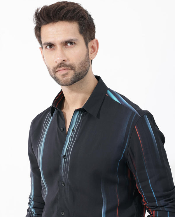 Rare Rabbit Men's Emmett Black Full Sleeve Abstract Print Shirt