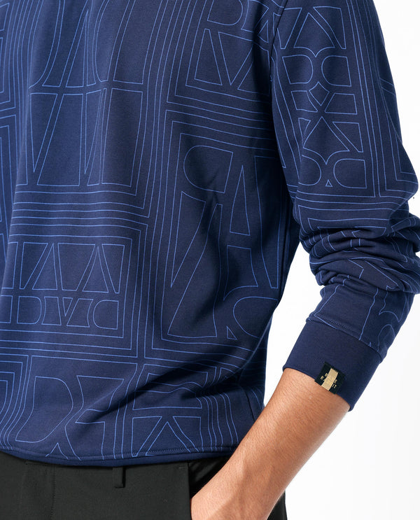 Rare Rabbit Men's Ensign Navy Cotton Polyester Fabric Full Sleeves Monogram Print Sweatshirt