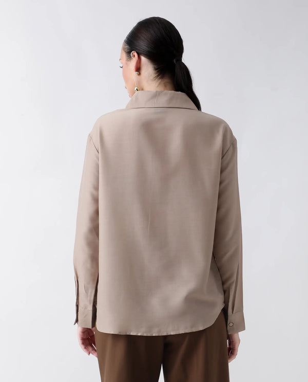 Rareism Women Epets Beige Button Closure Polyester Regular Regular Shirt