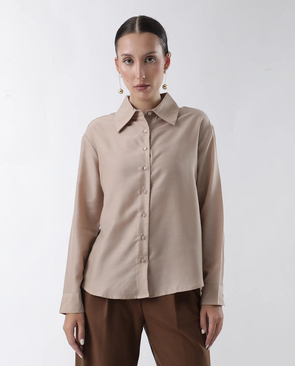Rareism Women Epets Beige Button Closure Polyester Regular Regular Shirt