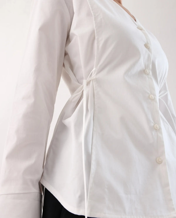 Rareism Women Epled White Button Closure Cotton Fabric Regular Top