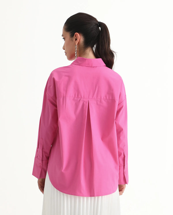 Rareism Women Epnet Pink Button Closure Cotton Blend Boxy Regular Shirt
