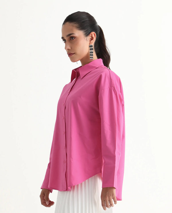 Rareism Women Epnet Pink Button Closure Cotton Blend Boxy Regular Shirt