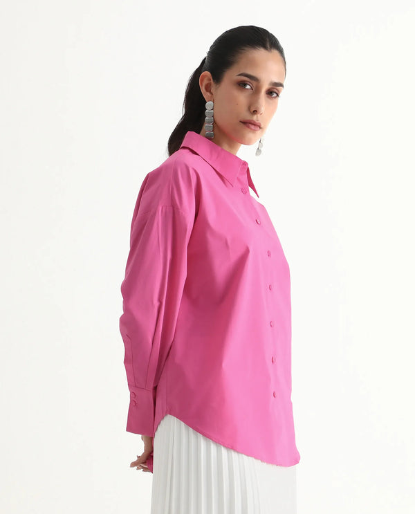 Rareism Women Epnet Pink Button Closure Cotton Blend Boxy Regular Shirt
