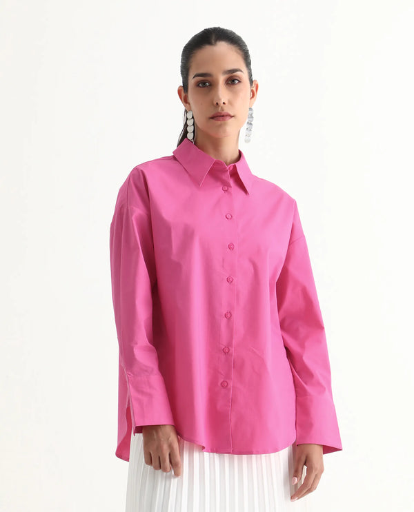 Rareism Women Epnet Pink Button Closure Cotton Blend Boxy Regular Shirt