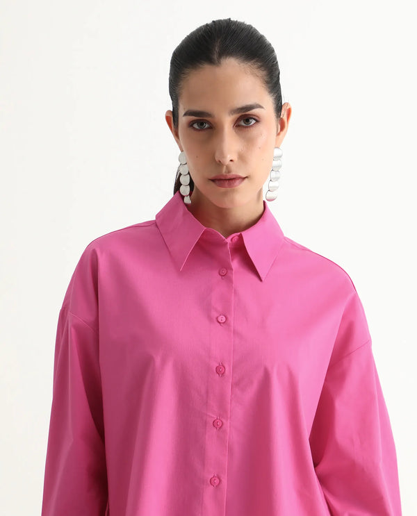 Rareism Women Epnet Pink Button Closure Cotton Blend Boxy Regular Shirt