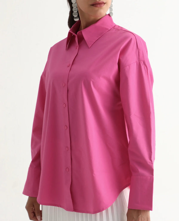 Rareism Women Epnet Pink Button Closure Cotton Blend Boxy Regular Shirt