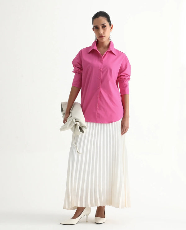 Rareism Women Epnet Pink Button Closure Cotton Blend Boxy Regular Shirt