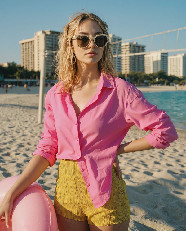 Rareism Women Epnet Pink Button Closure Cotton Blend Boxy Regular Shirt