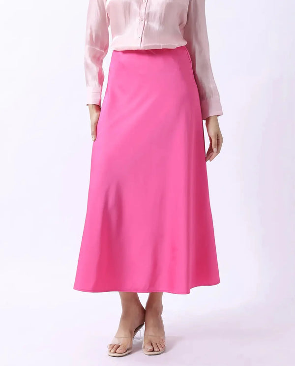 Rareism Women Eprim Pink Elastic Closure Satin A-Line Maxi Skirt