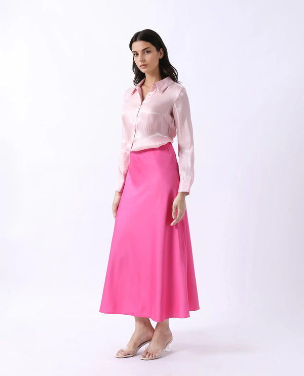 Rareism Women Eprim Pink Elastic Closure Satin A-Line Maxi Skirt