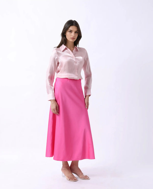 Rareism Women Eprim Pink Elastic Closure Satin A-Line Maxi Skirt