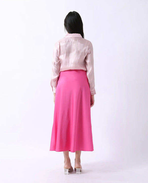 Rareism Women Eprim Pink Elastic Closure Satin A-Line Maxi Skirt