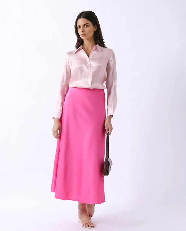 Rareism Women Eprim Pink Elastic Closure Satin A-Line Maxi Skirt