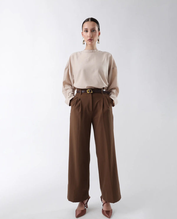 Rareism Women Epsis Beige Button Closure Polyester Oversized Regular Top