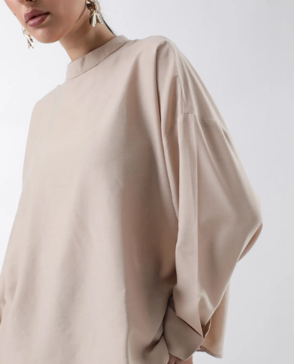 Rareism Women Epsis Beige Button Closure Polyester Oversized Regular Top