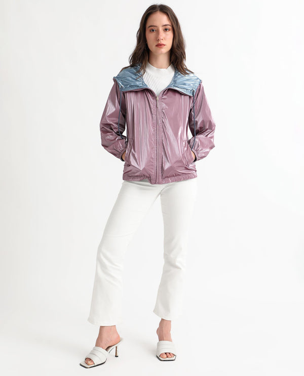 Rareism Women Erber Pink Polyester Fabric Full Sleeves Zip Closure Hooded Balloon Sleeve Regular Fit Plain Jacket
