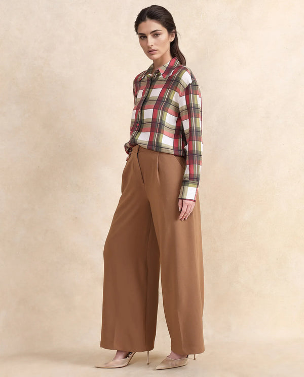 Rareism Women Erica Beige Button Closure Wide Fit Ankle Length Plain Trouser