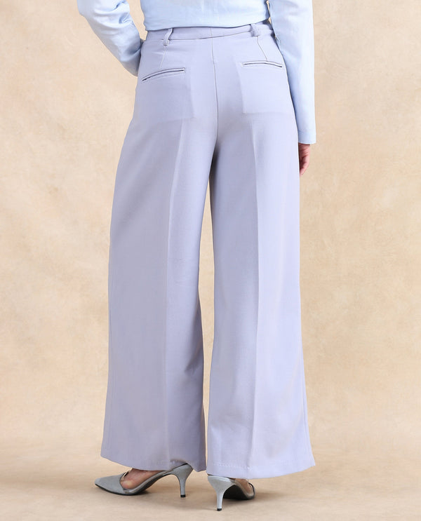 Rareism Women Erica Grey Button Closure Wide Fit Ankle Length Plain Trouser