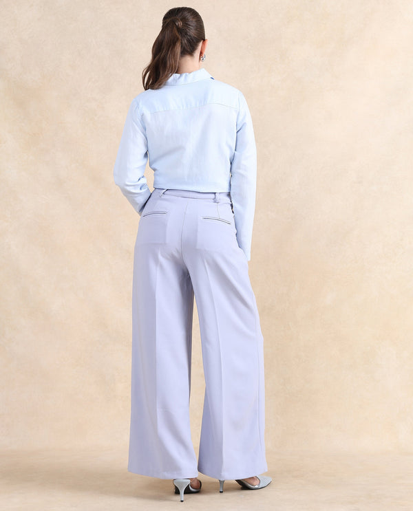 Rareism Women Erica Grey Button Closure Wide Fit Ankle Length Plain Trouser