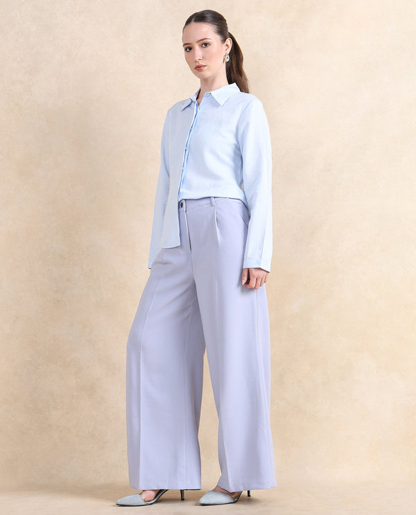 Rareism Women Erica Grey Button Closure Wide Fit Ankle Length Plain Trouser