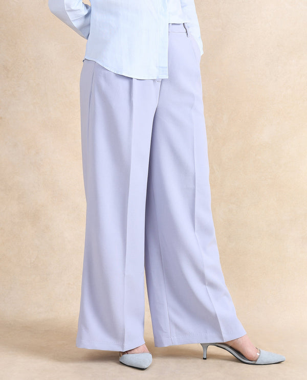 Rareism Women Erica Grey Button Closure Wide Fit Ankle Length Plain Trouser