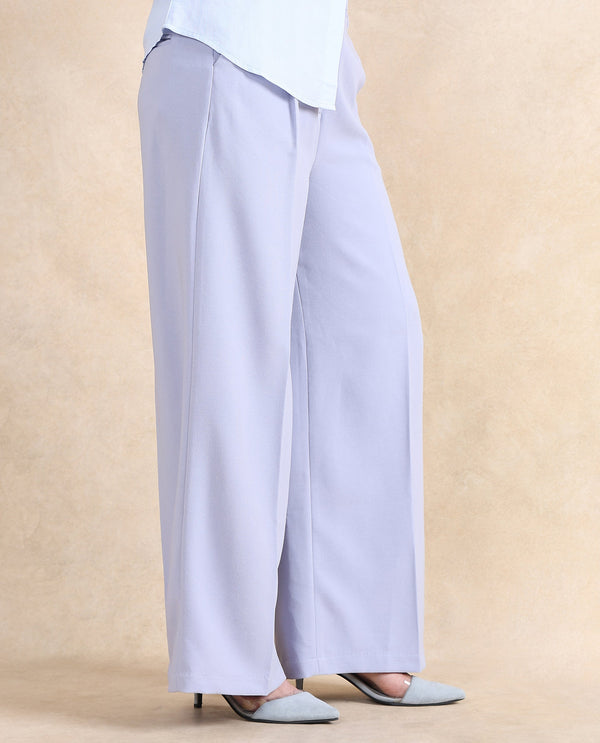 Rareism Women Erica Grey Button Closure Wide Fit Ankle Length Plain Trouser