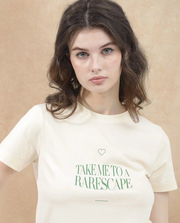 Rareism Women Erin Light Beige Cotton Poly Fabric Short Sleeve Crew Neck Solid T-Shirt