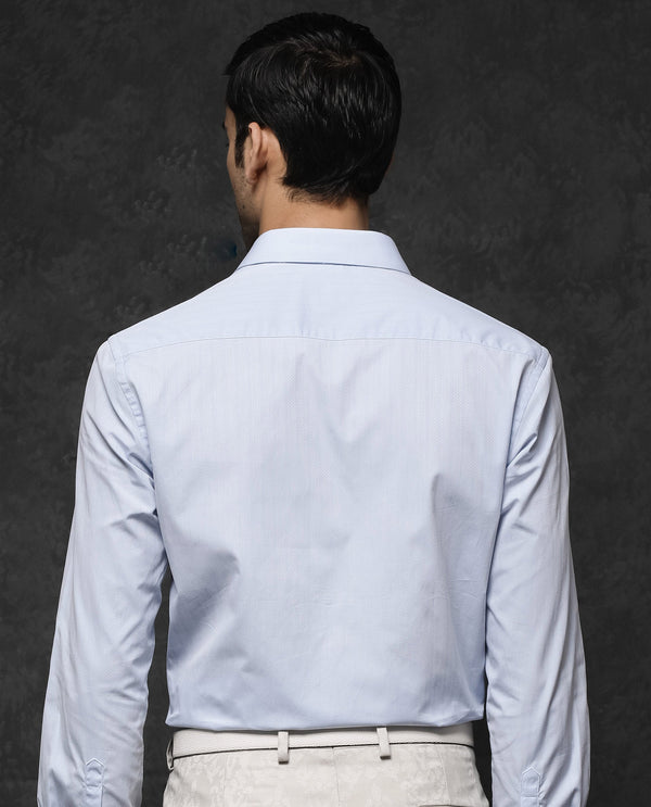 Rare Rabbit Mens Erlane Pastel Blue Cotton Dobby Full Sleeve Regular Fit Stripe Textured Shirt