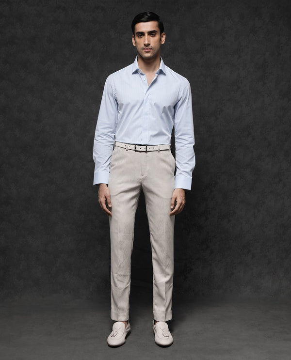 Rare Rabbit Mens Erlane Pastel Blue Cotton Dobby Full Sleeve Regular Fit Stripe Textured Shirt
