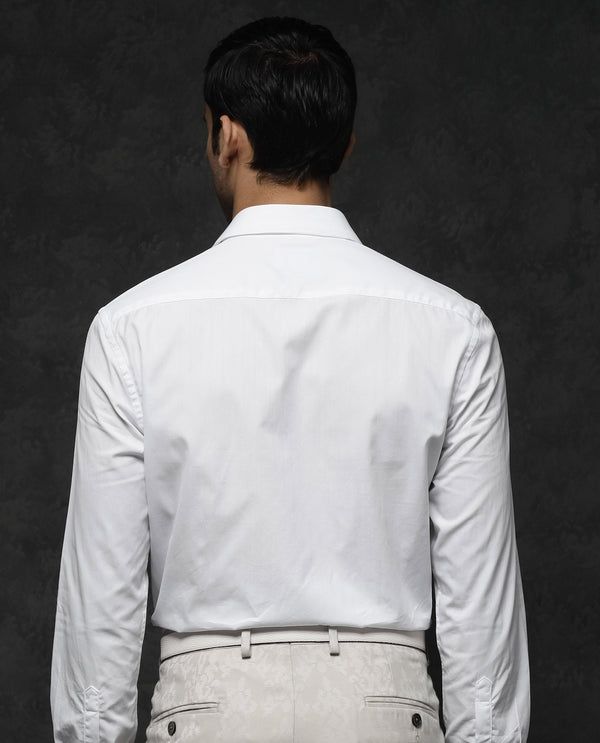 Rare Rabbit Mens Erlane White Cotton Dobby Full Sleeve Regular Fit Stripe Textured Formal Shirt