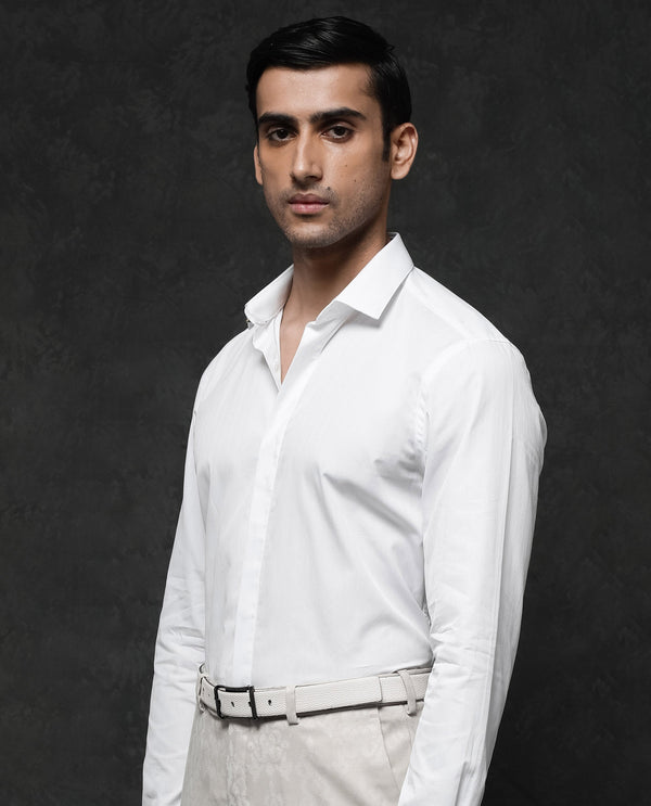 Rare Rabbit Mens Erlane White Cotton Dobby Full Sleeve Regular Fit Stripe Textured Formal Shirt