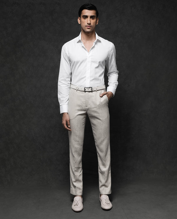 Rare Rabbit Mens Erlane White Cotton Dobby Full Sleeve Regular Fit Stripe Textured Formal Shirt