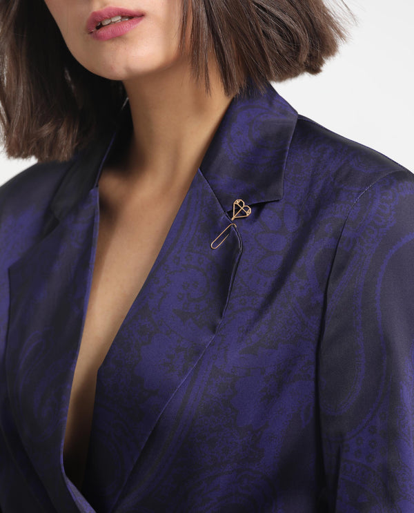 Rareism Women Esena Dark Navy Polyester Fabric Full Sleeves Button Closure Lapel Neck Tailored Fit Abstract Print Blazer